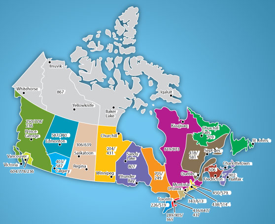 Canada area code map