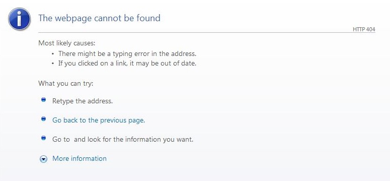 IE 404 Error page