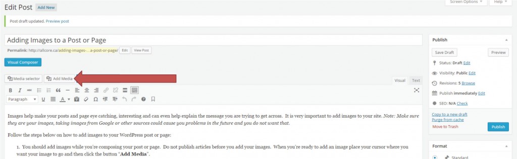 Adding images to WordPress post or page