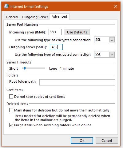 Advanced E-Mail settings