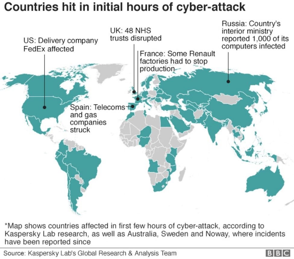 WannaCry cyber attacked areas